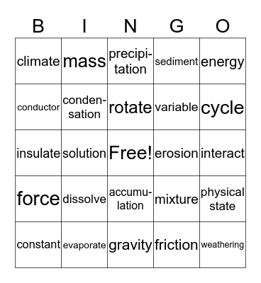 Science Bingo Card