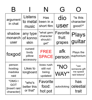 CREATE Bingo Game Bingo Card