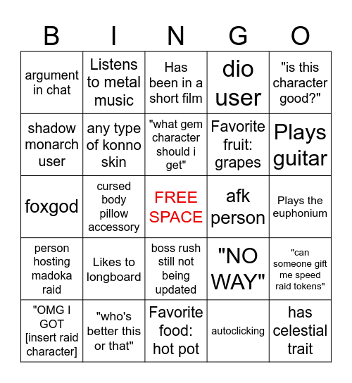 CREATE Bingo Game Bingo Card