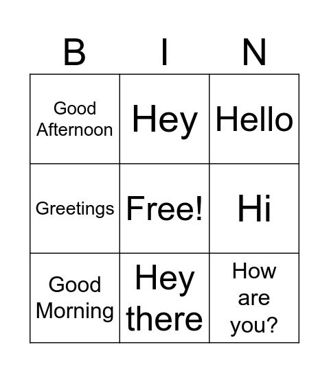 Greeting Bingo Card Bingo Card