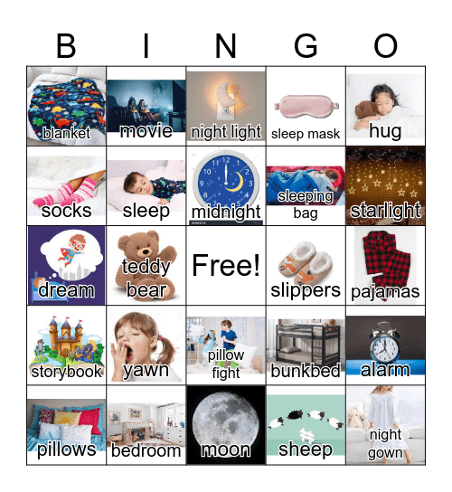 Pajama Day Bingo Card