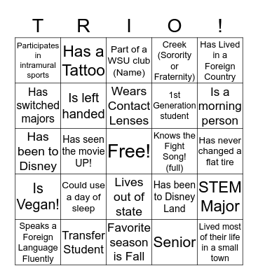 TRiO Bingo Card