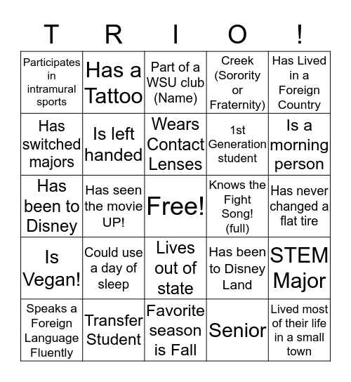 TRiO Bingo Card