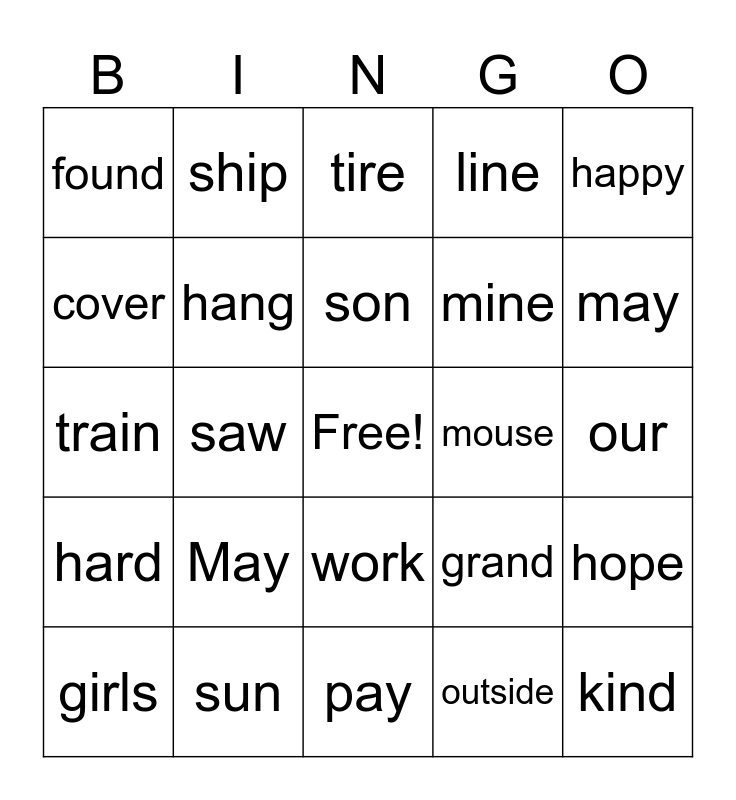 HFW - J Ayres List Bingo Card