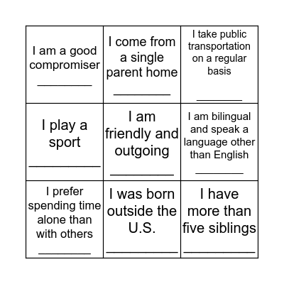 That's Me Bingo Card