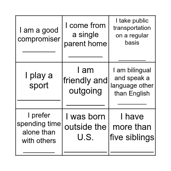 That's Me Bingo Card
