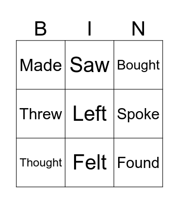 Irregular Verbs! Bingo Card