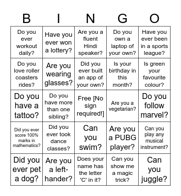 Untitled Bingo Card