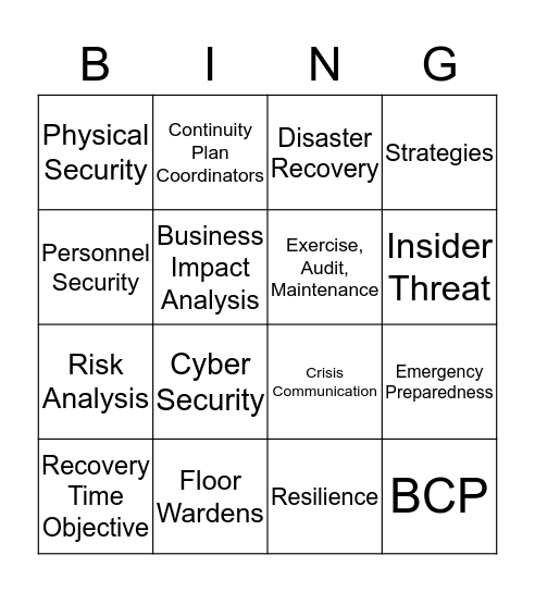 Safety & Security Bingo Card