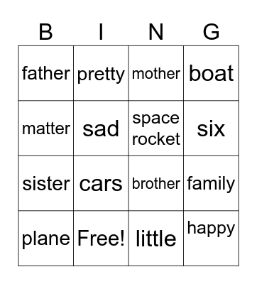 J1b Unit 8 Lesson 2 Bingo Card