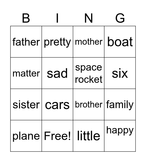 J1b Unit 8 Lesson 2 Bingo Card