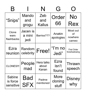 Ahsoka Bingo Card