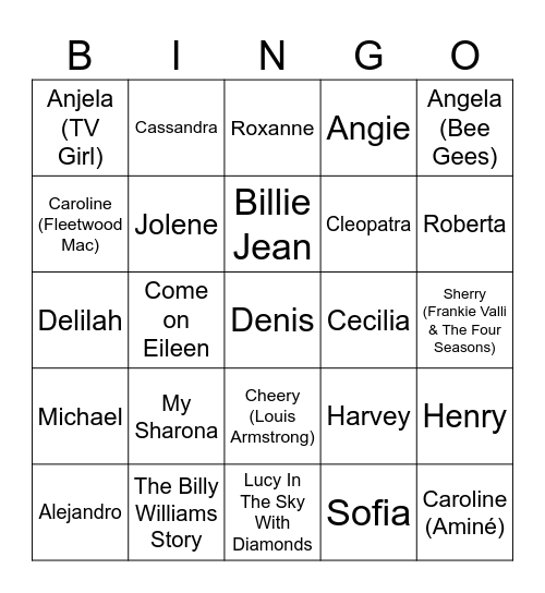 First Name Basis Bingo Card