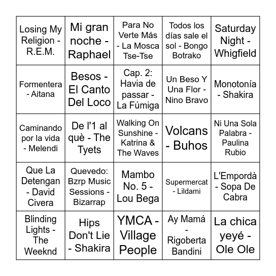 Epic Bingo Musical Bingo Card