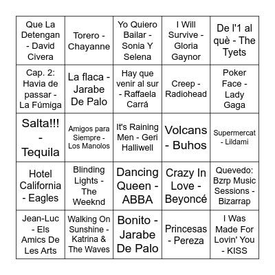 Epic Bingo Musical Bingo Card