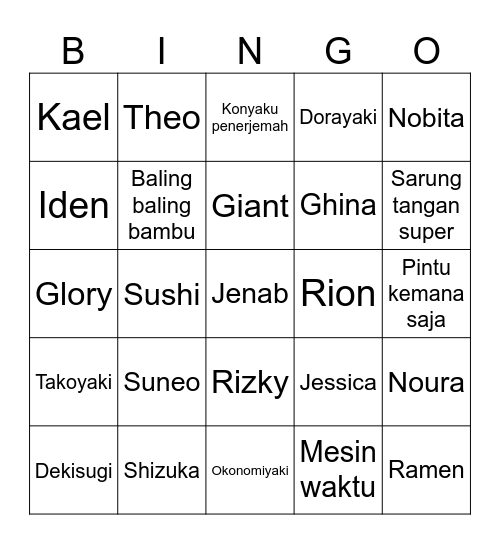 Reghina Bingo Card