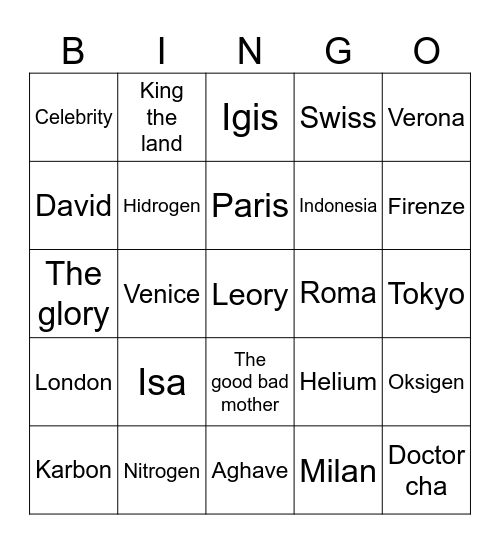 Kaelan Bingo Card