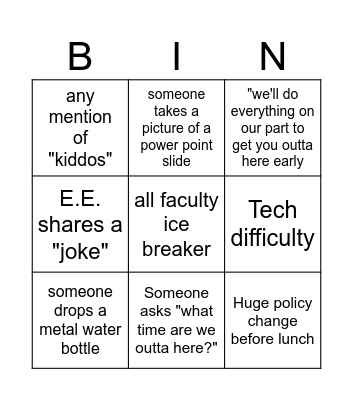 Staff Meeting Bingo Card