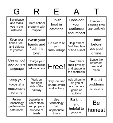 Kent City Bingo Card