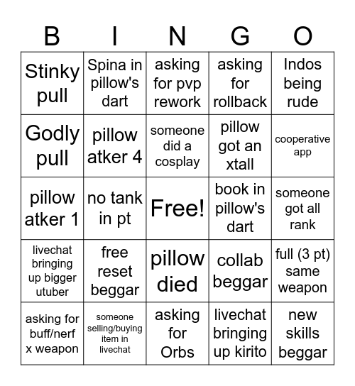 ASOBIMO LIVESTREAM Bingo Card