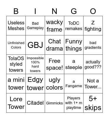 Tower Creator Public Server Bingo Card