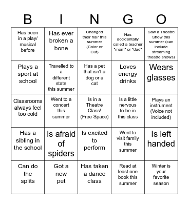 Get to Know You THEATRE Bingo Card