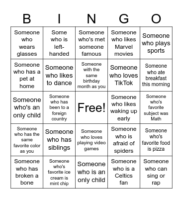Human Bingo Card