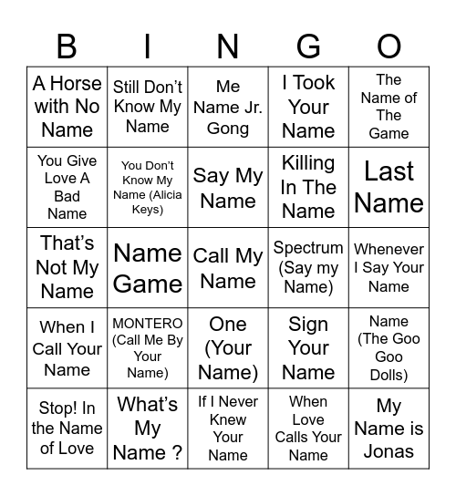Name of the Game Bingo Card