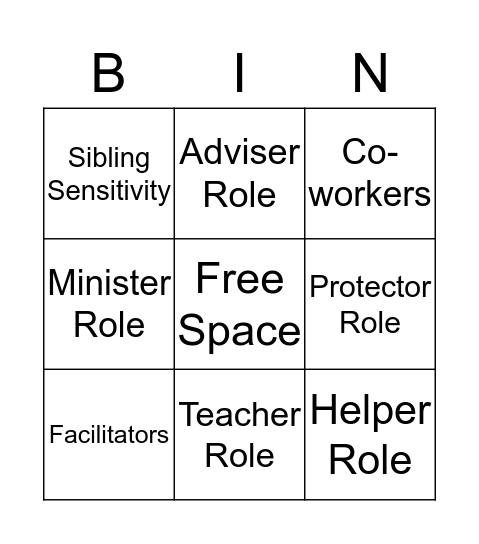 SIBLING ROLE-PLAY  Bingo Card