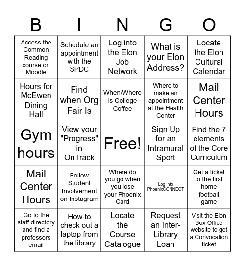 Elon Resource Bingo! Bingo Card