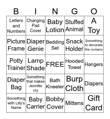 Baby Bingo Card