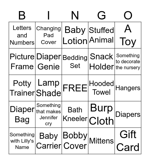 Baby Bingo Card