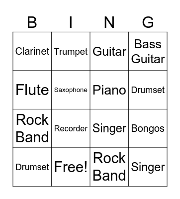 MUSIC INSTRUMENTS Bingo Card