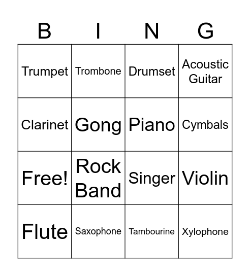 MUSIC INSTRUMENTS Bingo Card