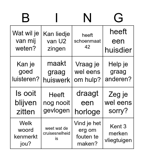 Kennismakingsbingo! Bingo Card