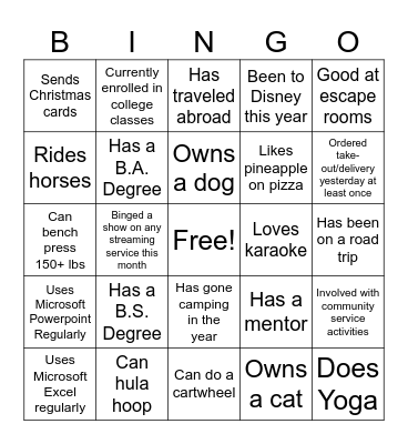 Networking Bingo Card