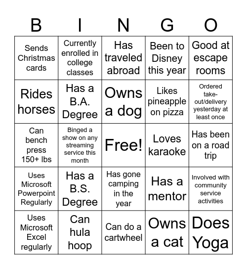 Networking Bingo Card