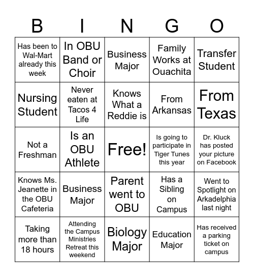 Bible Survey Bingo Card