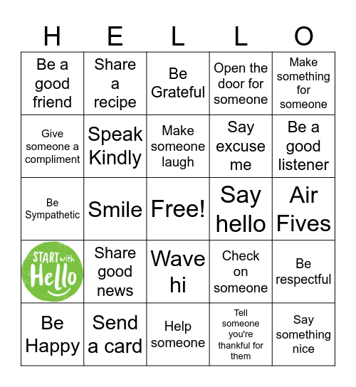 Start with Hello Bingo Card