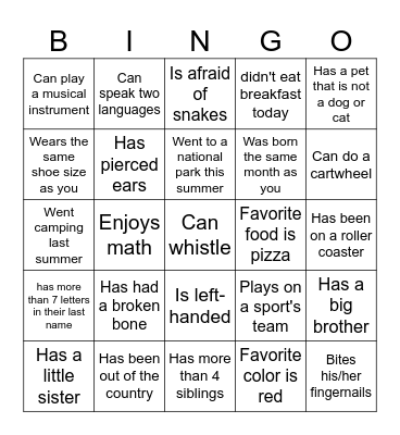 Find Someone Who Bingo Card