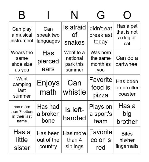 Find Someone Who Bingo Card