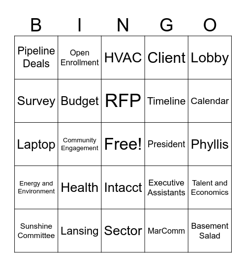 PSC Bingo Card