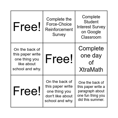 Bellwork Bingo Week 1 Bingo Card