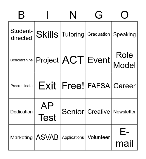 Senior Workshop Bingo Card