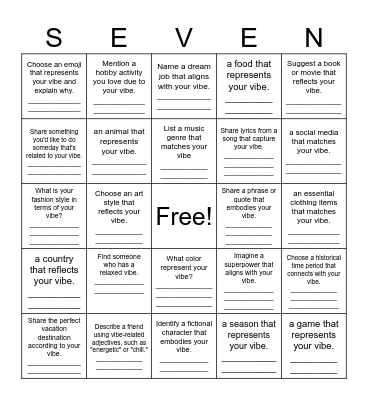 What's your vibe? Bingo Card