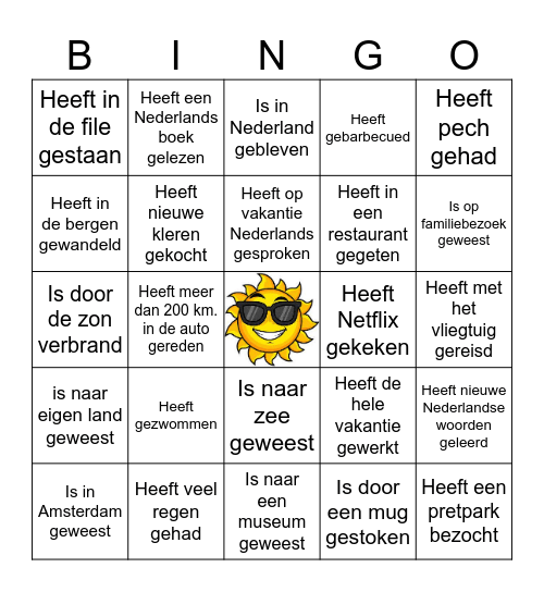 Vakantie Bingo Card