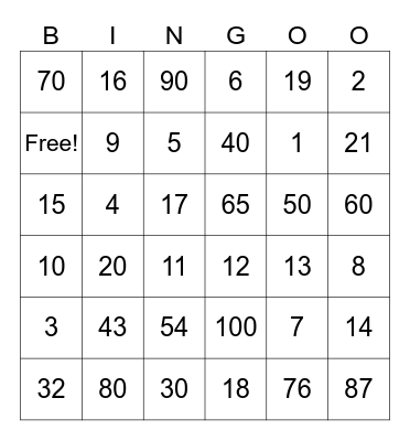 Numeros 1-10 Bingo Card