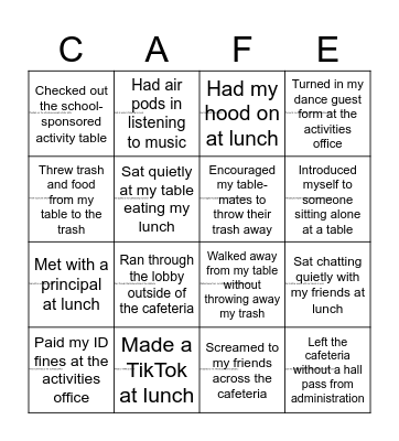 Never Have I Ever Bingo Card
