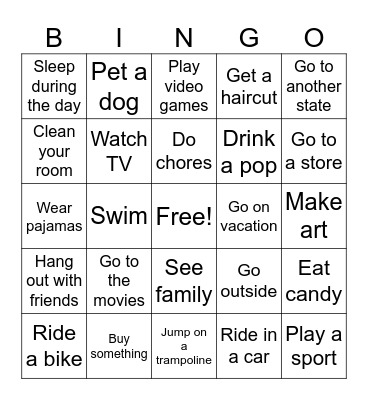 Summer Bingo Card