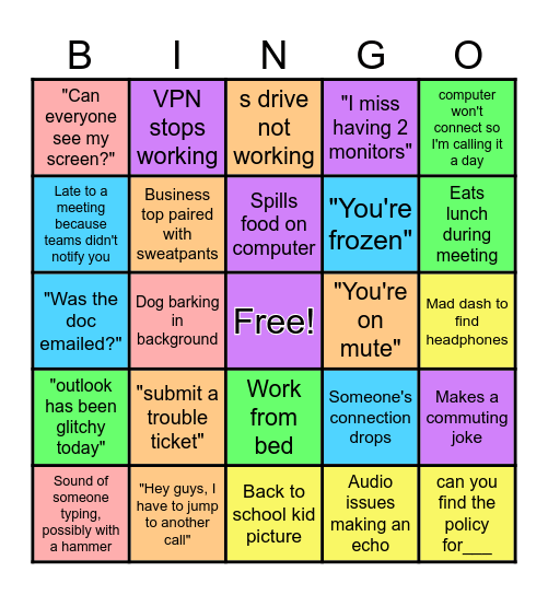 WFH Bingo Card